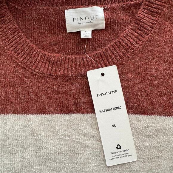 NWT Pinque Gina Crew Neck Block Stripped Sweater Rust Stone Combo Soft Size XL - Picture 5 of 10